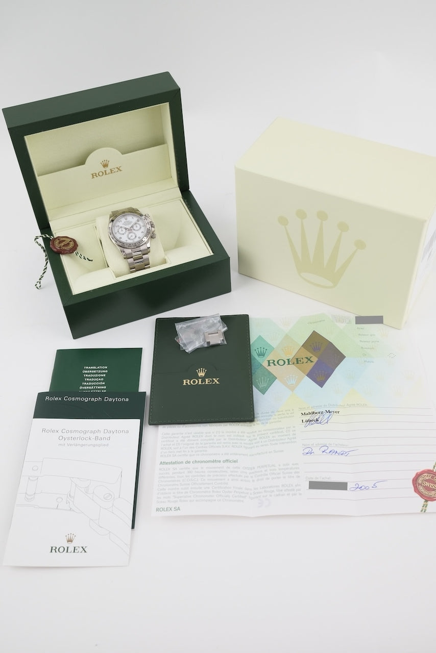 Daytona White Gold 116509 Box + original Papers LC100 White Dial 2005