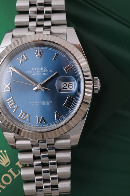 Datejust 41 126334 Box + original Papers Blue Roman Dial